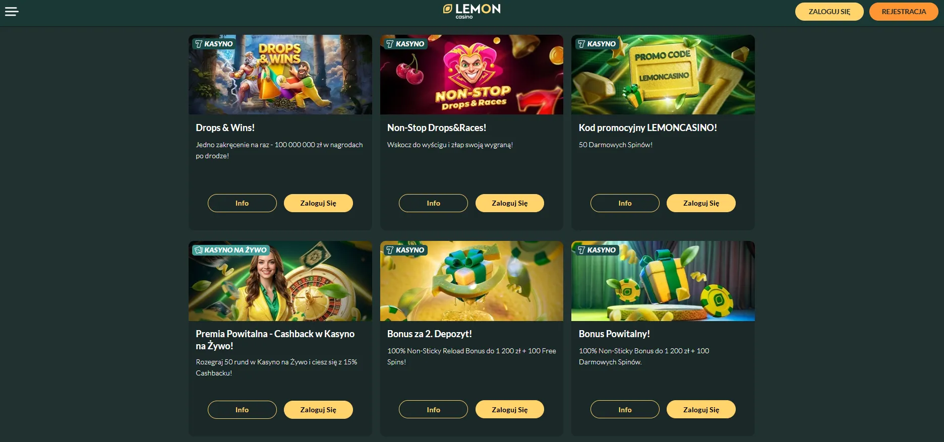 Lemon Casino kod promocyjny i pakiet powitalny